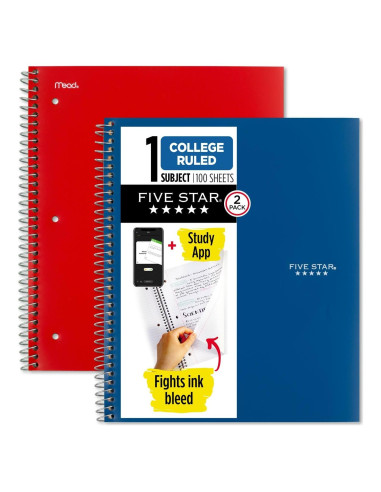 Cuaderno Espiral Five Star 1 Materia 100 Hojas Azul Rojo