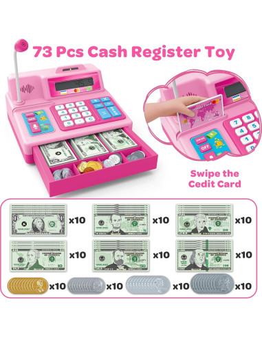 Caja Registradora de Juguete Rosa BAODLON - 103 Piezas