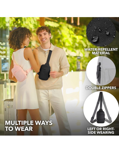 Mini Sling Bag Trailoom Negro - Correa Intercambiable, Repelente al Agua, Bloqueo RFID