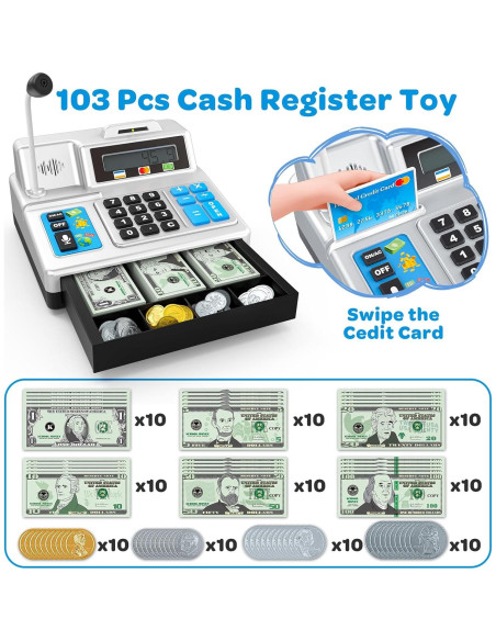 Registradora de Juguete Shantou con 103 Piezas y Calculadora Registradora de Juguete Shantou con 103 Piezas y Calculadora