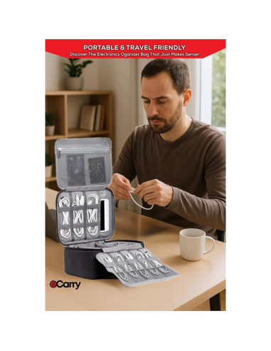 Organizador de Cables eCarry - Funda de Viaje Multicapa 25.4x20.6cm