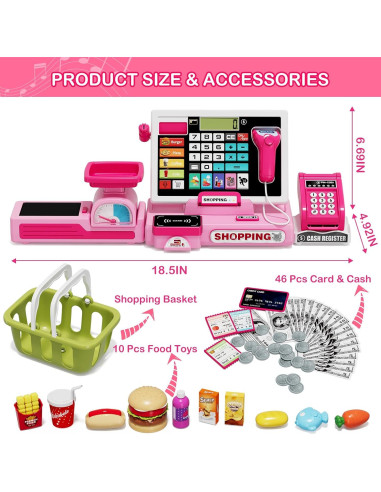 Caja Registradora Infantil Wee Wonders 63 PCS Rosa con Música