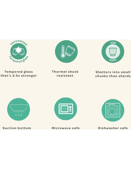 BEABA Set de Comida de Vidrio 3 Piezas Antideslizante Rosa