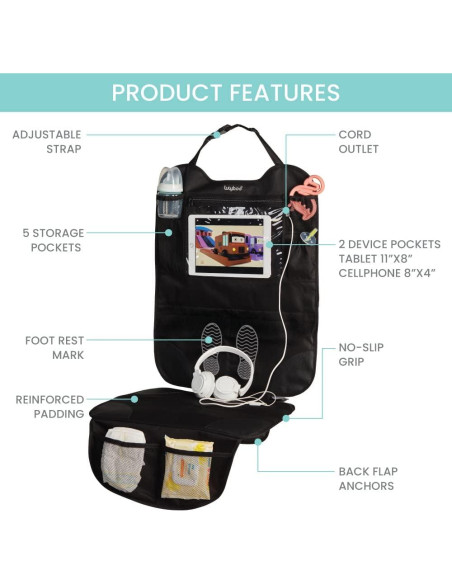 Organizador de Asiento de Coche Lulyboo Negro 22.86x50.8 cm Organizador de Asiento de Coche Lulyboo Negro 22.86x50.8 cm