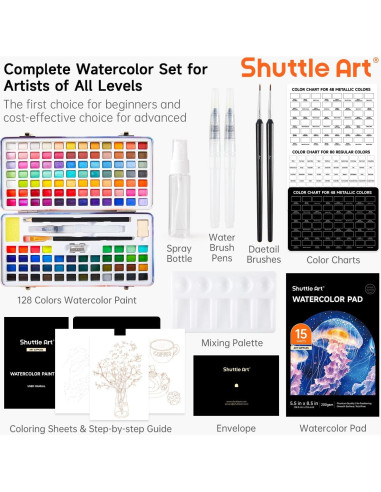 Juego de Pintura Acuarela Shuttle Art 128 Colores y Herramientas