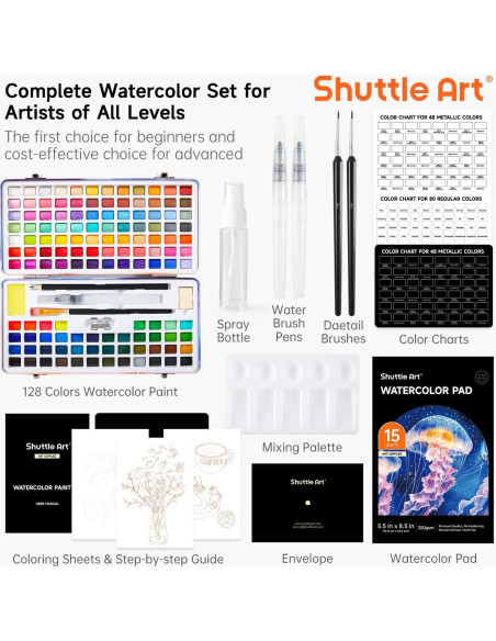 Juego de Pintura Acuarela Shuttle Art 128 Colores y Herramientas Juego de Pintura Acuarela Shuttle Art 128 Colores y Herramientas