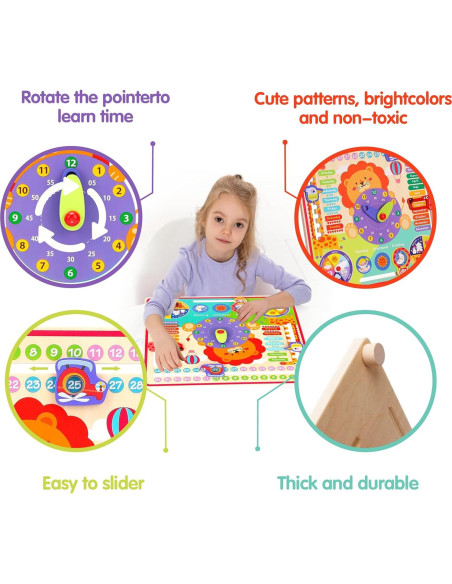 Calendario de Madera Montessori para Niños 4 Años - Reloj Educativo Calendario de Madera Montessori para Niños 4 Años - Reloj Educativo