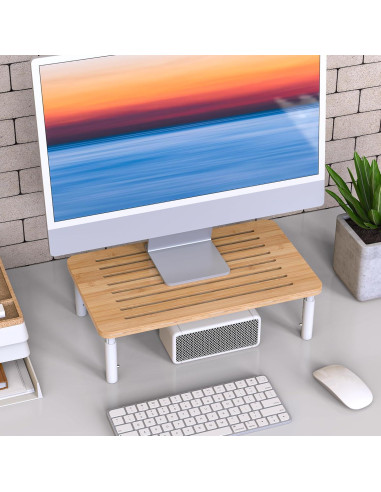 Soporte para Monitor de Bambú WELL WENG Ajustable 4 Alturas