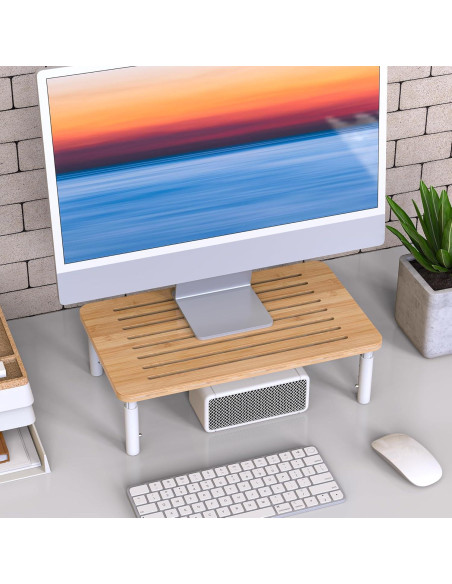 Soporte para Monitor de Bambú WELL WENG Ajustable 4 Alturas