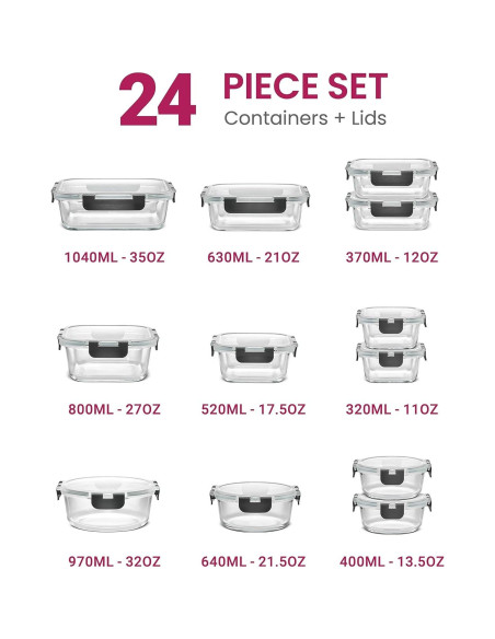 Contenedores de Almacenamiento de Vidrio FineDine 24 Piezas