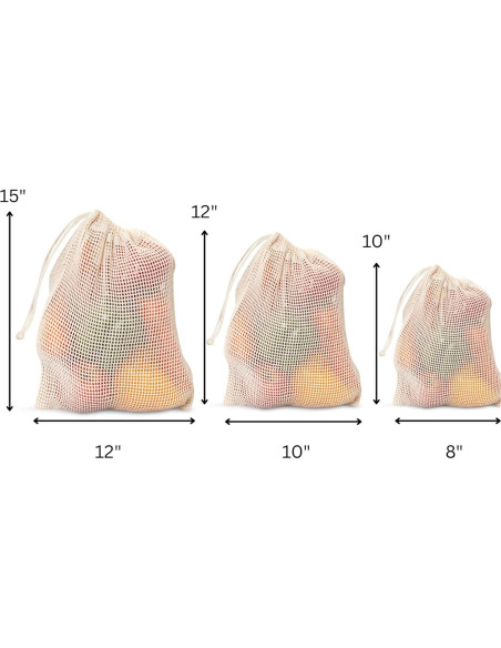 Bolsas de Malla Reutilizables Orgánicas 100% Algodón - 6 Pcs Bolsas de Malla Reutilizables Orgánicas 100% Algodón - 6 Pcs