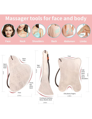 Set de Cuidado de la Piel Lusomch Gua Sha Jade Rosa 3 en 1