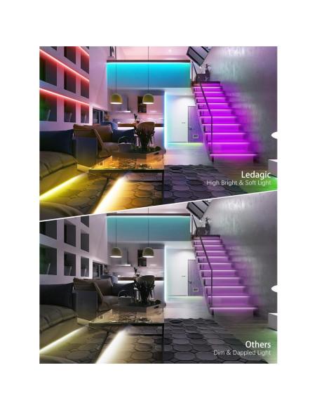 Tiras de luces LED RGB 15.24 m Ledagic 450 LEDs control remoto Tiras de luces LED RGB 15.24 m Ledagic 450 LEDs control remoto