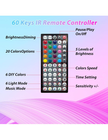 Tiras de luces LED RGB 15.24 m Ledagic 450 LEDs control remoto