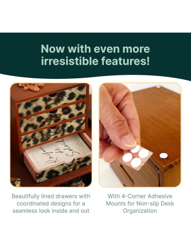 Organizador de Escritorio de Madera Woodaholic 4 Cajones Leopardo