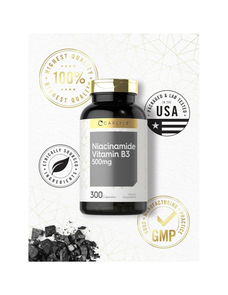 Cápsulas de Niacinamida Carlyle 500mg | Suplemento Sin Gluten Cápsulas de Niacinamida Carlyle 500mg | Suplemento Sin Gluten