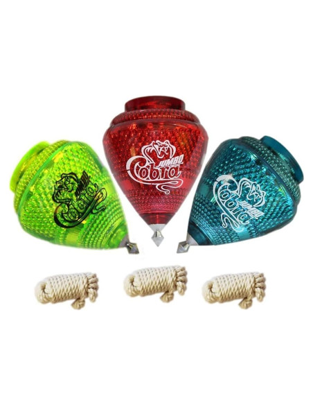 Paquete de 3 Trompos Jumbo Cobra Cometa - Plástico Durable con Punta de Metal Paquete de 3 Trompos Jumbo Cobra Cometa - Plástico Durable con Punta de Metal