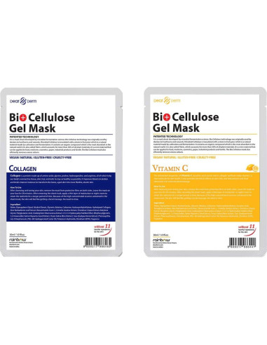 Mascarillas de Gel Biocelulosa Veganas - Colágeno, EGF, Ácido Hialurónico, Retinol, Vitamina C (6 Piezas)