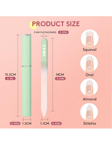 Lima de Uñas de Vidrio XIPOO con Estuche - 3 Piezas 14 cm