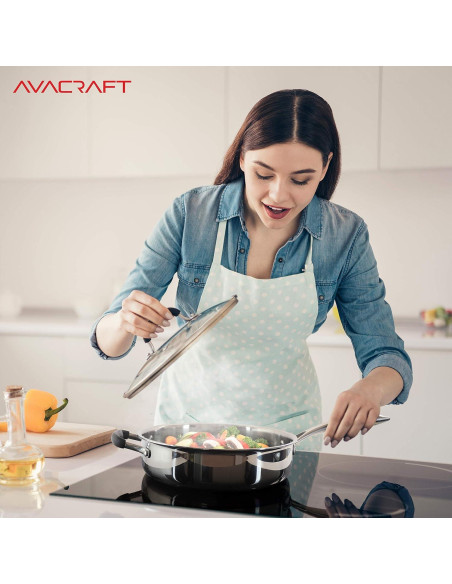 Sartén de Acero Inoxidable AVACRAFT 3.5L con Tapa y Asa Sartén de Acero Inoxidable AVACRAFT 3.5L con Tapa y Asa