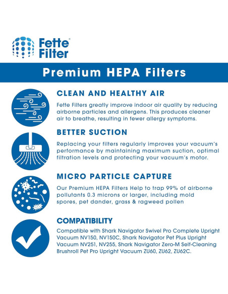 Filtros de Reemplazo Fette Filter para Aspiradora Shark Navigator Filtros de Reemplazo Fette Filter para Aspiradora Shark Navigator