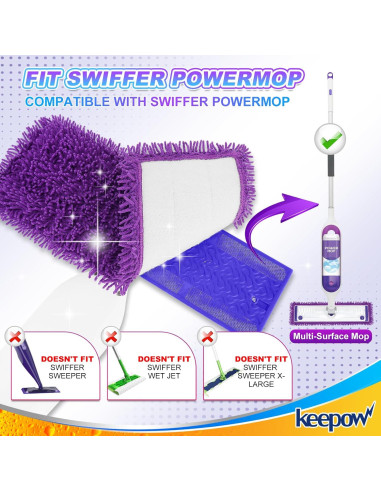 Paquete de 4 Paños Reutilizables KEEPOW para Mopas Swiffer 33-38 cm
