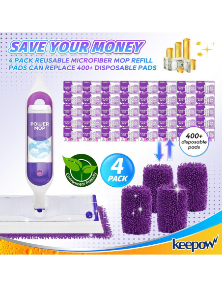 Paquete de 4 Paños Reutilizables KEEPOW para Mopas Swiffer 33-38 cm Paquete de 4 Paños Reutilizables KEEPOW para Mopas Swiffer 33-38 cm