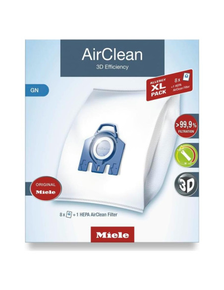 Paquete Alergia Miele 11214190 - 8 Bolsas AirClean 3D GN + Filtro HEPA Paquete Alergia Miele 11214190 - 8 Bolsas AirClean 3D GN + Filtro HEPA