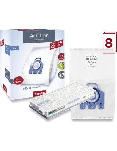 Paquete Alergia Miele 11214190 - 8 Bolsas AirClean 3D GN + Filtro HEPA