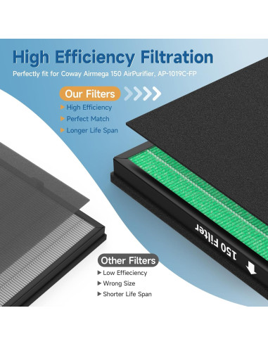 Pack 150 Filtros HEPA y Carbono para Purificador Coway Airmega 150