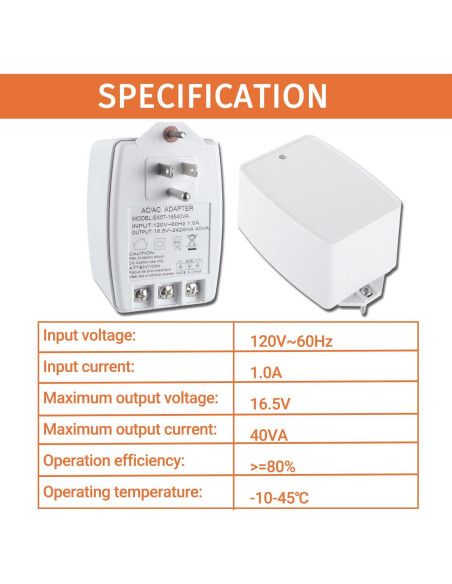 Transformador Enchufable 16.5V 40VA JAMHER para Timbres y Termostatos Transformador Enchufable 16.5V 40VA JAMHER para Timbres y Termostatos