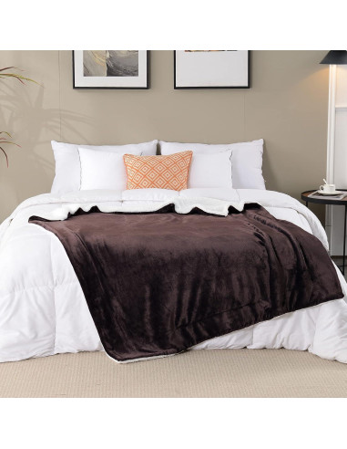 Manta Sherpa SOCHOW 127x152 cm Marrón Reversible Suave