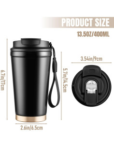 Taza de Café de Viaje Aislada Ratrabas 0.38L Negra 2
