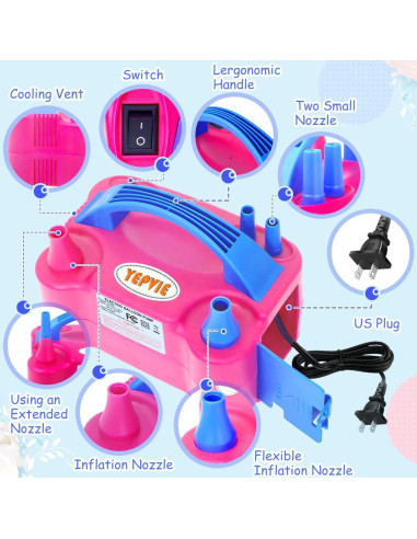 Bomba de globo eléctrica YEPVIE 600W con 8 kits de arco