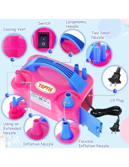 Bomba de globo eléctrica YEPVIE 600W con 8 kits de arco Bomba de globo eléctrica YEPVIE 600W con 8 kits de arco