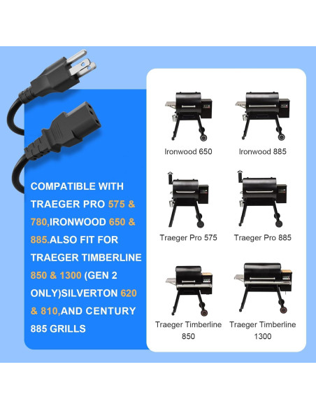 Cable de Alimentación 1.98m para Parrilla Traeger Pro/Ironwood Cable de Alimentación 1.98m para Parrilla Traeger Pro/Ironwood