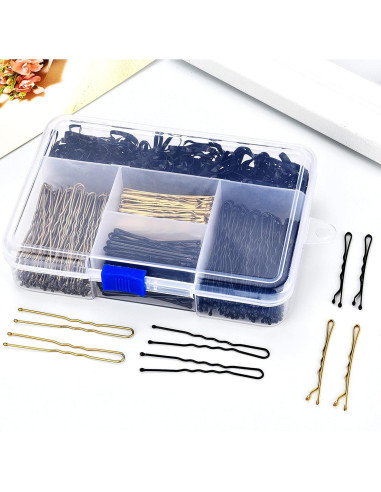 Set de 300 Horquillas y Bandas de Cabello Hicarer - Negro y Dorado