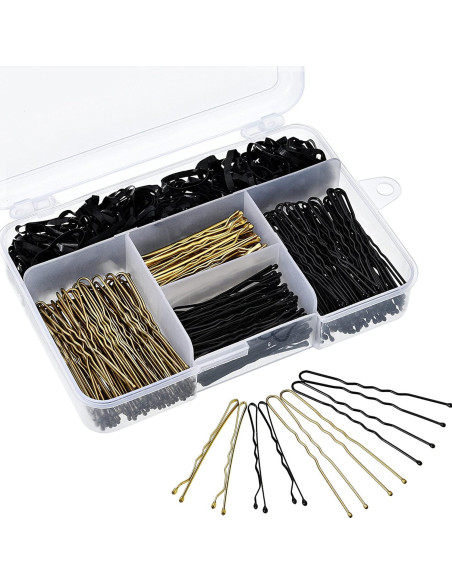 Set de 300 Horquillas y Bandas de Cabello Hicarer - Negro y Dorado Set de 300 Horquillas y Bandas de Cabello Hicarer - Negro y Dorado
