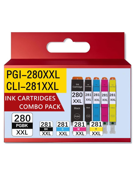 Cartuchos de Tinta Compatible Yellumyn 280 281 XXL - Paquete de 5 Cartuchos de Tinta Compatible Yellumyn 280 281 XXL - Paquete de 5