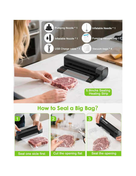 Sellador de Vacío Inalámbrico HUIJUTCHEN 3 en 1 Negro Sellador de Vacío Inalámbrico HUIJUTCHEN 3 en 1 Negro