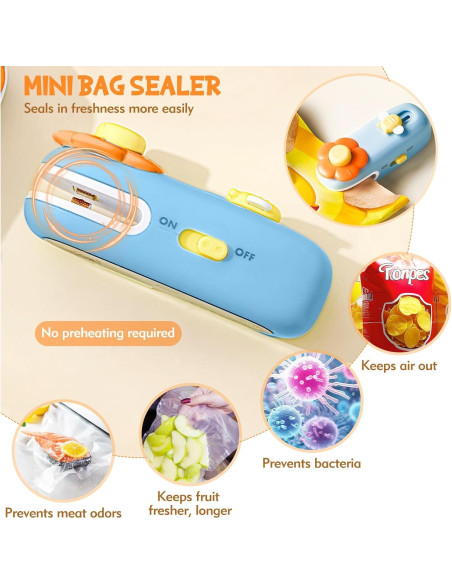 Sello Térmico Recargable NONENDU 2-en-1 con Cortador Oculto - Azul Sello Térmico Recargable NONENDU 2-en-1 con Cortador Oculto - Azul
