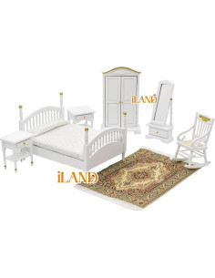 Conjunto de Muebles para Casa de Muñecas iLAND 1:12 Blanco y Dorado 2