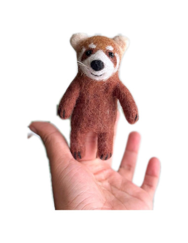 Títere de Dedo Panda Rojo Hecho a Mano - Juguete Educativo