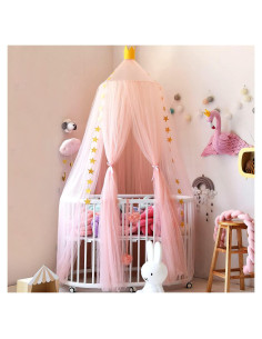 Dosel de Cama Jolitac Rosa Redondo con Encaje y Mosquitero