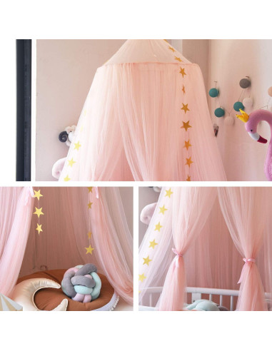 Dosel de Cama Jolitac Rosa Redondo con Encaje y Mosquitero