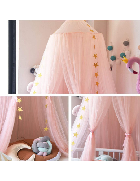 Dosel de Cama Jolitac Rosa Redondo con Encaje y Mosquitero Dosel de Cama Jolitac Rosa Redondo con Encaje y Mosquitero