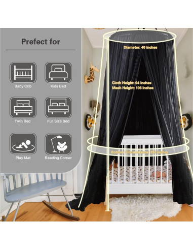 Dosel de Cama Redondo ZXPLO 101.6 cm Negro Doble Capa