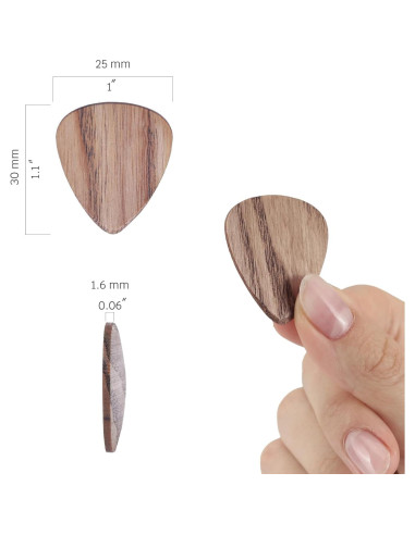 Paquete de 12 Púas de Guitarra de Madera 1.6mm - Acústica y Eléctrica