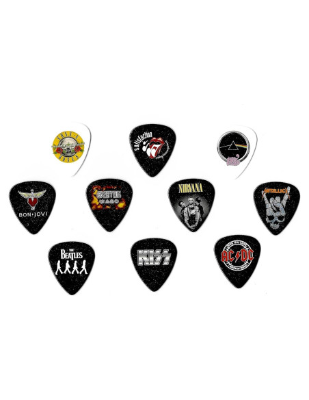 Puas de guitarra multicolor con logotipos de bandas - 10 unidades 0.71mm Puas de guitarra multicolor con logotipos de bandas - 10 unidades 0.71mm