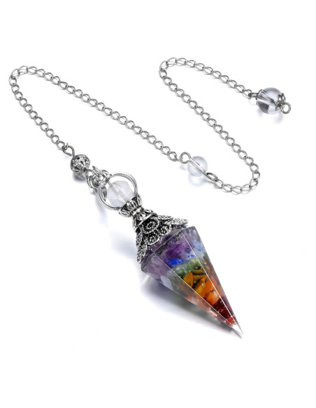 Péndulo de Cristal Sanador JOVIVI 7 Chakras con Cadena Péndulo de Cristal Sanador JOVIVI 7 Chakras con Cadena